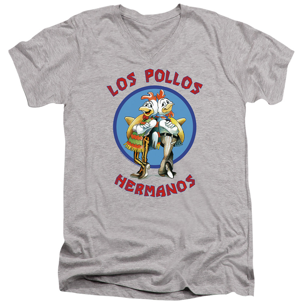 Breaking Bad Los Pollos Hermanos Mens Slim Fit V-Neck T Shirt Athletic Heather Officially Licensed