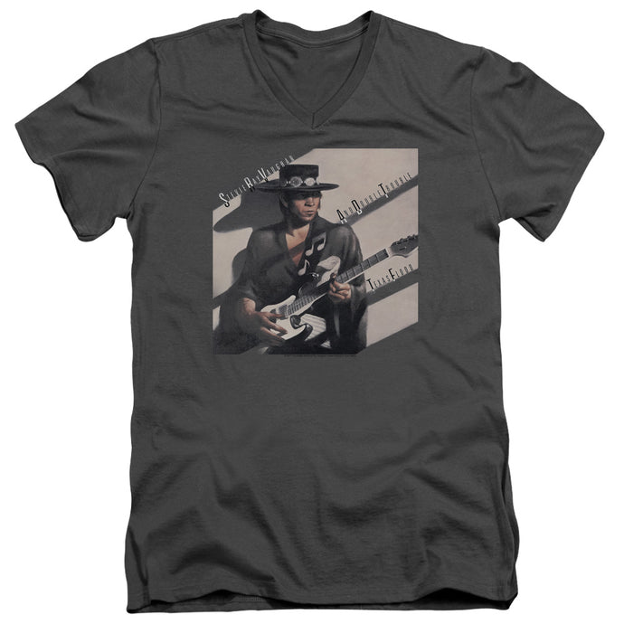 Stevie Ray Vaughan Texas Flood Mens Slim Fit V-Neck T Shirt Charcoal