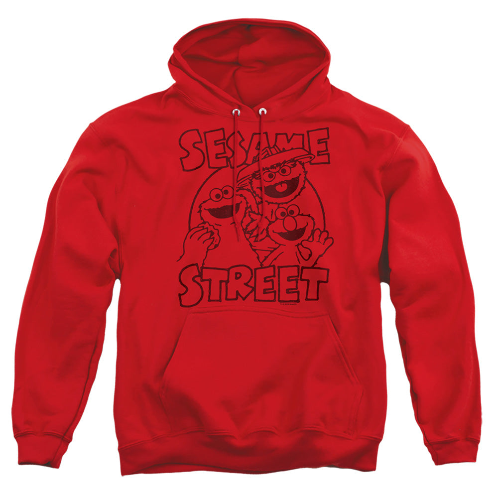 Sesame Street Group Crunch Mens Hoodie Red Officially Licensed