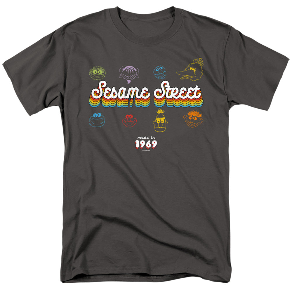 Sesame Street Made In 1969 Mens T Shirt Charcoal Officially Licensed