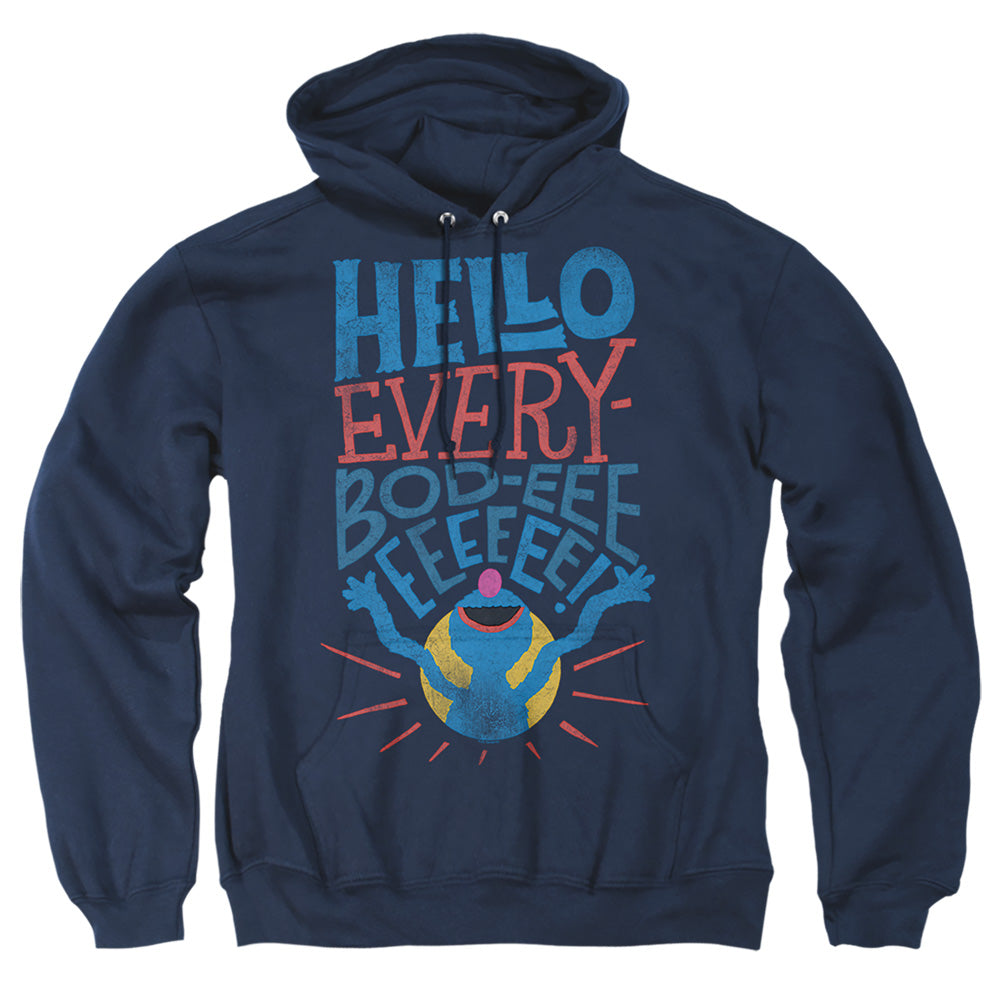 Sesame Street Grover Hello Everybody Mens Hoodie Navy Officially Licensed