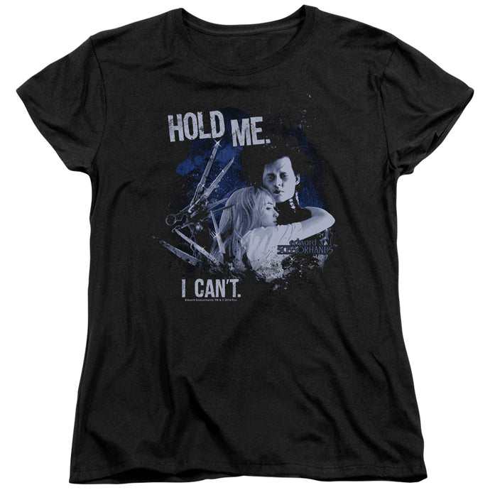 Edward Scissorhands Hold Me Womens T Shirt Black