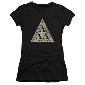 Revenge Of The Nerds Tri Lambda Logo Junior Sheer Cap Sleeve Womens T Shirt Black