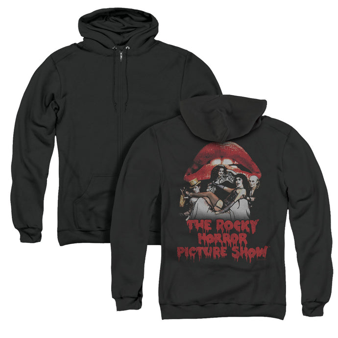 The Rocky Horror Picture Show Casting Throne Back Print Zipper Mens Hoodie Black