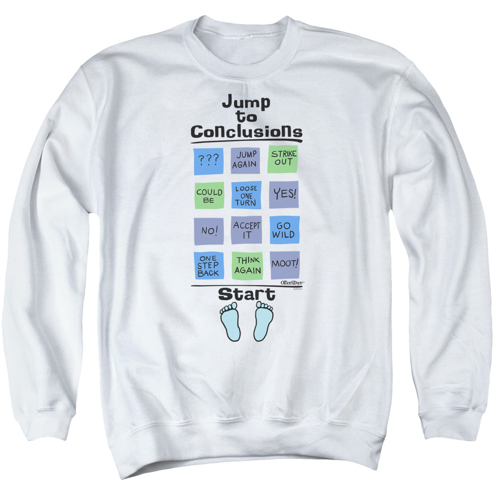 Office Space Jump To Conclusions Mens Crewneck Sweatshirt White