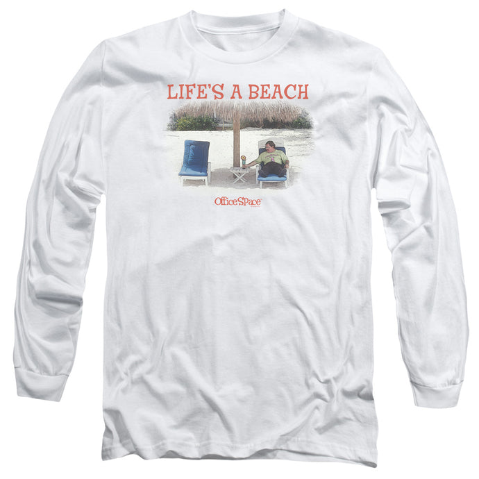 Office Space Lifes A Beach Mens Long Sleeve Shirt White