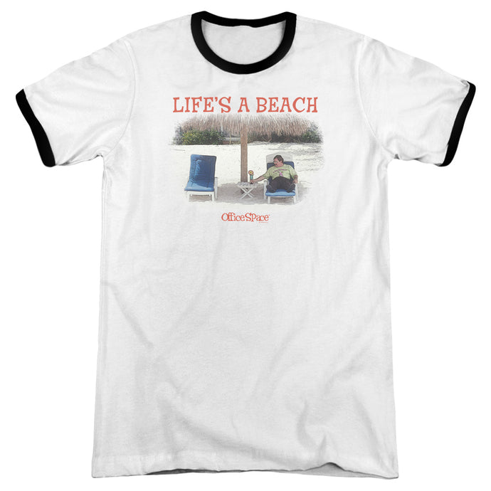 Office Space Lifes A Beach Heather Ringer Mens T Shirt White