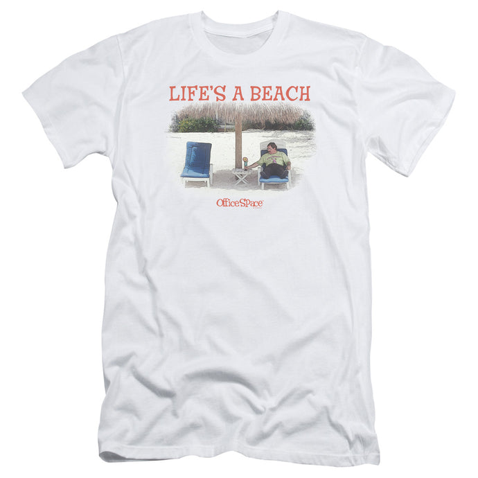Office Space Lifes A Beach Slim Fit Mens T Shirt White