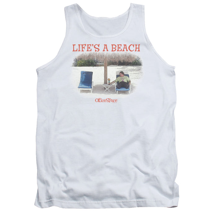 Office Space Lifes A Beach Mens Tank Top Shirt White