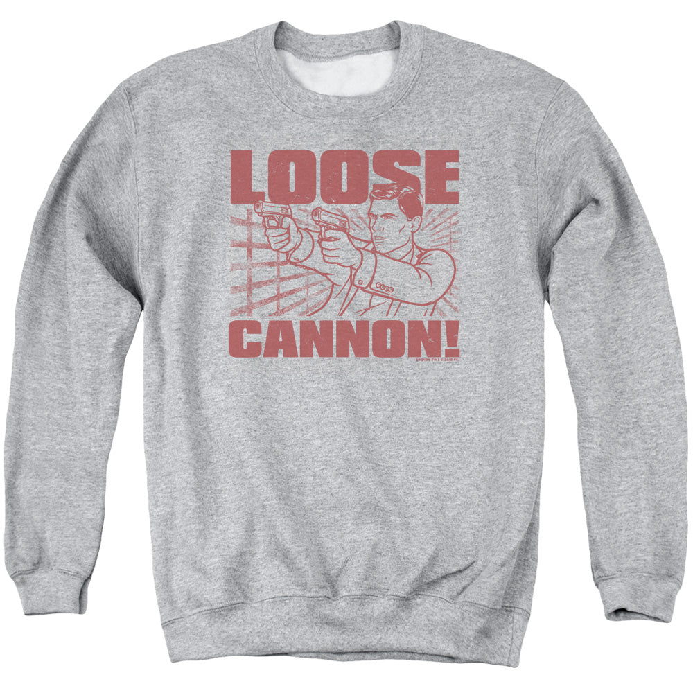 Archer Loose Cannon Mens Crewneck Sweatshirt Athletic Heather