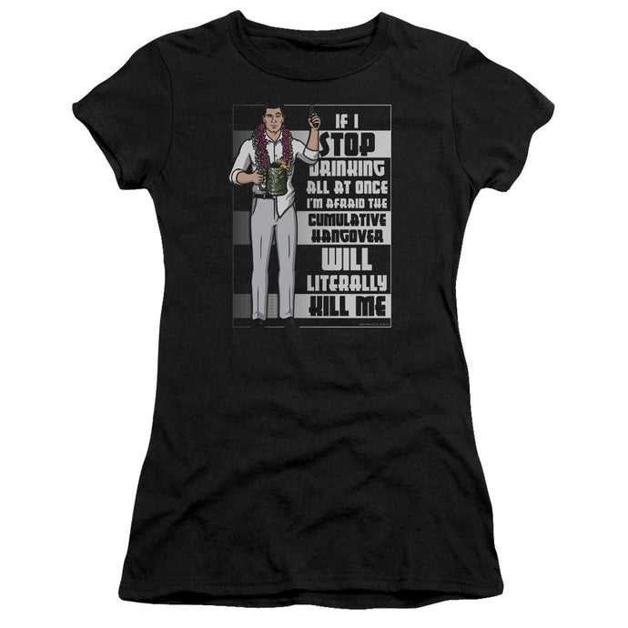 Archer Killer Hangover Junior Sheer Cap Sleeve Womens T Shirt Black
