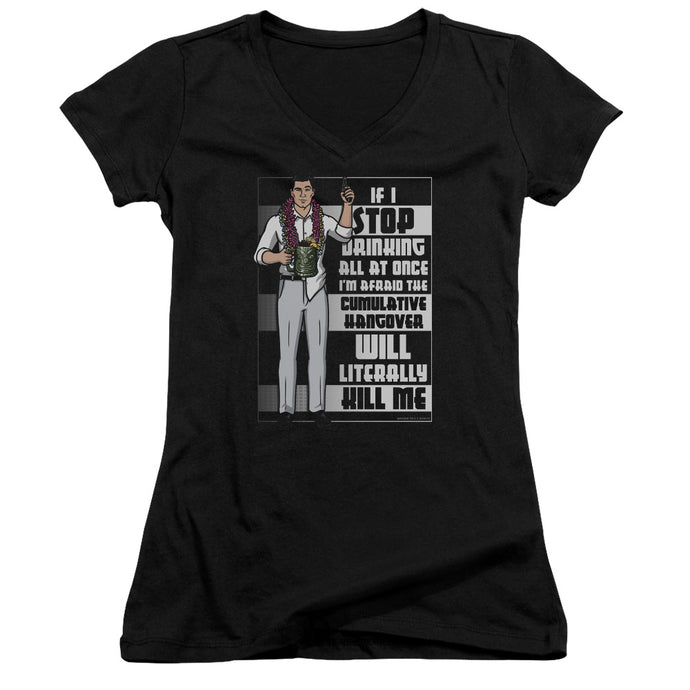 Archer Killer Hangover Junior Sheer Cap Sleeve V-Neck Womens T Shirt Black