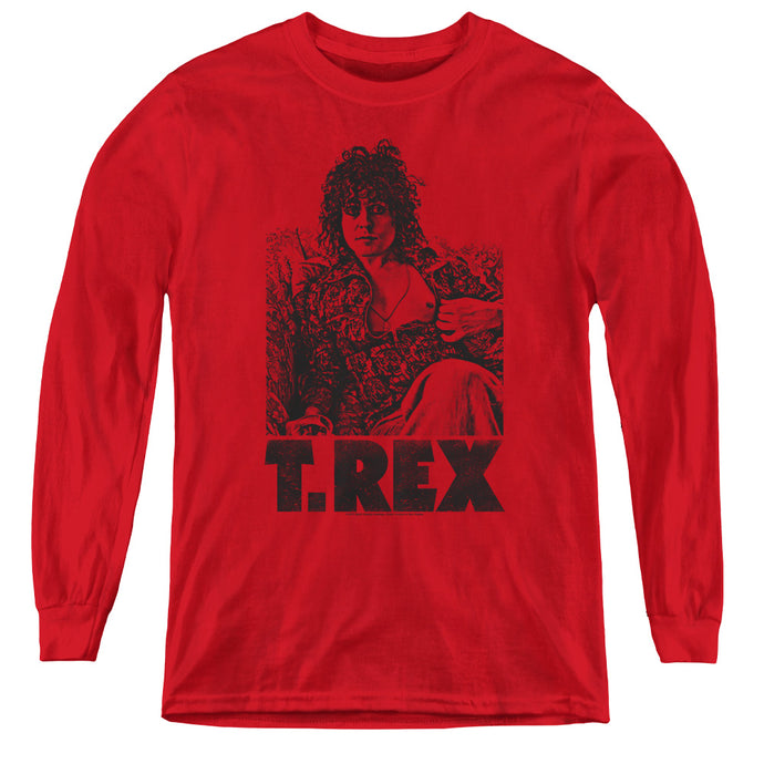 T Rex Lounging Long Sleeve Kids Youth T Shirt Red