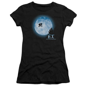 ET the Extra Terrestrial Moon Scene Junior Sheer Cap Sleeve Womens T Shirt Black