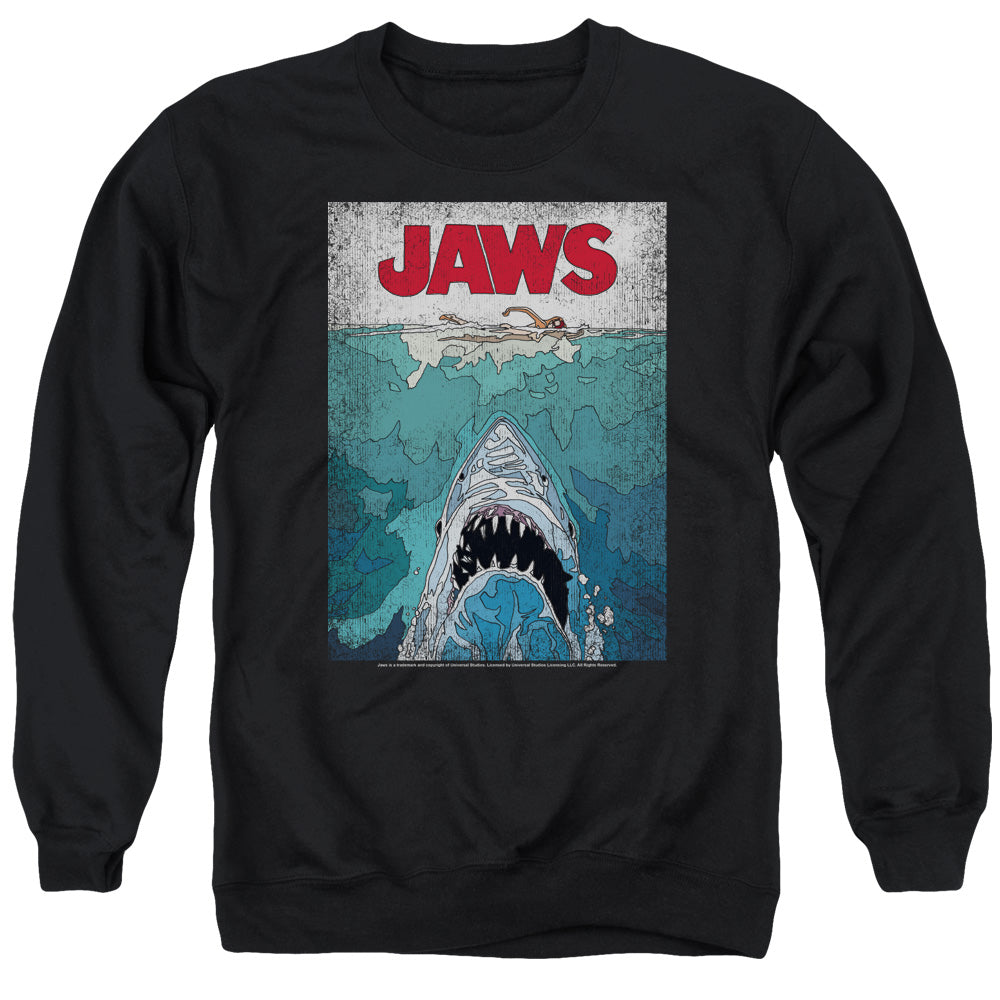 Jaws Lined Poster Mens Crewneck Sweatshirt Black