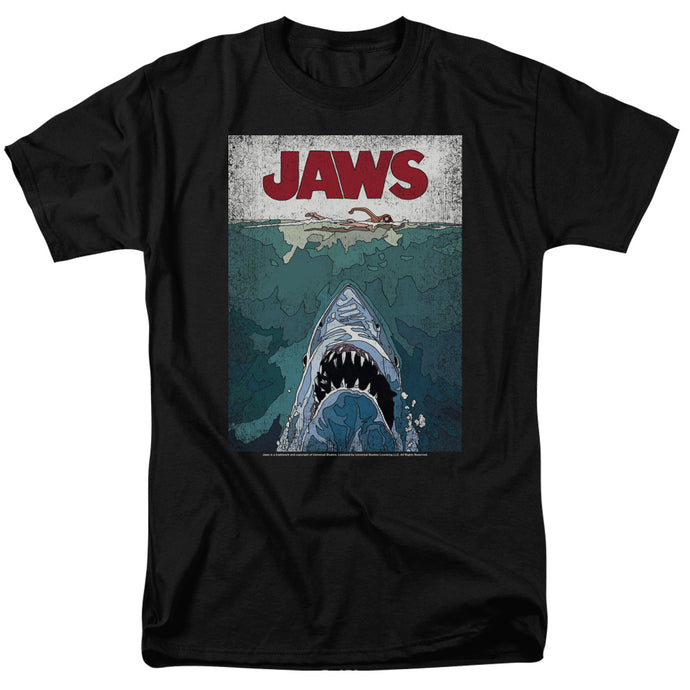 Jaws Lined Poster Mens T Shirt Black