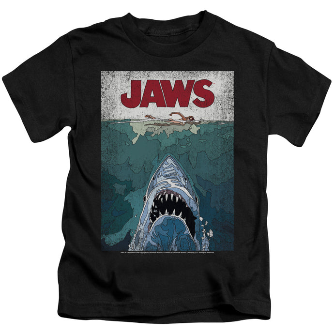Jaws Lined Poster Juvenile Kids Youth T Shirt Black