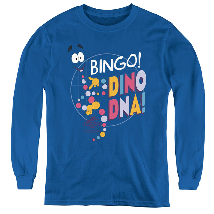 Jurassic Park Bingo Dino DNA Long Sleeve Kids Youth T Shirt Royal Blue