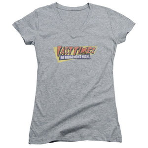 Fast Times at Ridgemont High Distressed Logo Junior Sheer Cap Sleeve V-Neck Womens T Shirt Athletic Heather