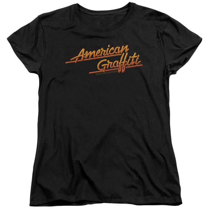 American Graffiti Neon Logo Womens T Shirt Black
