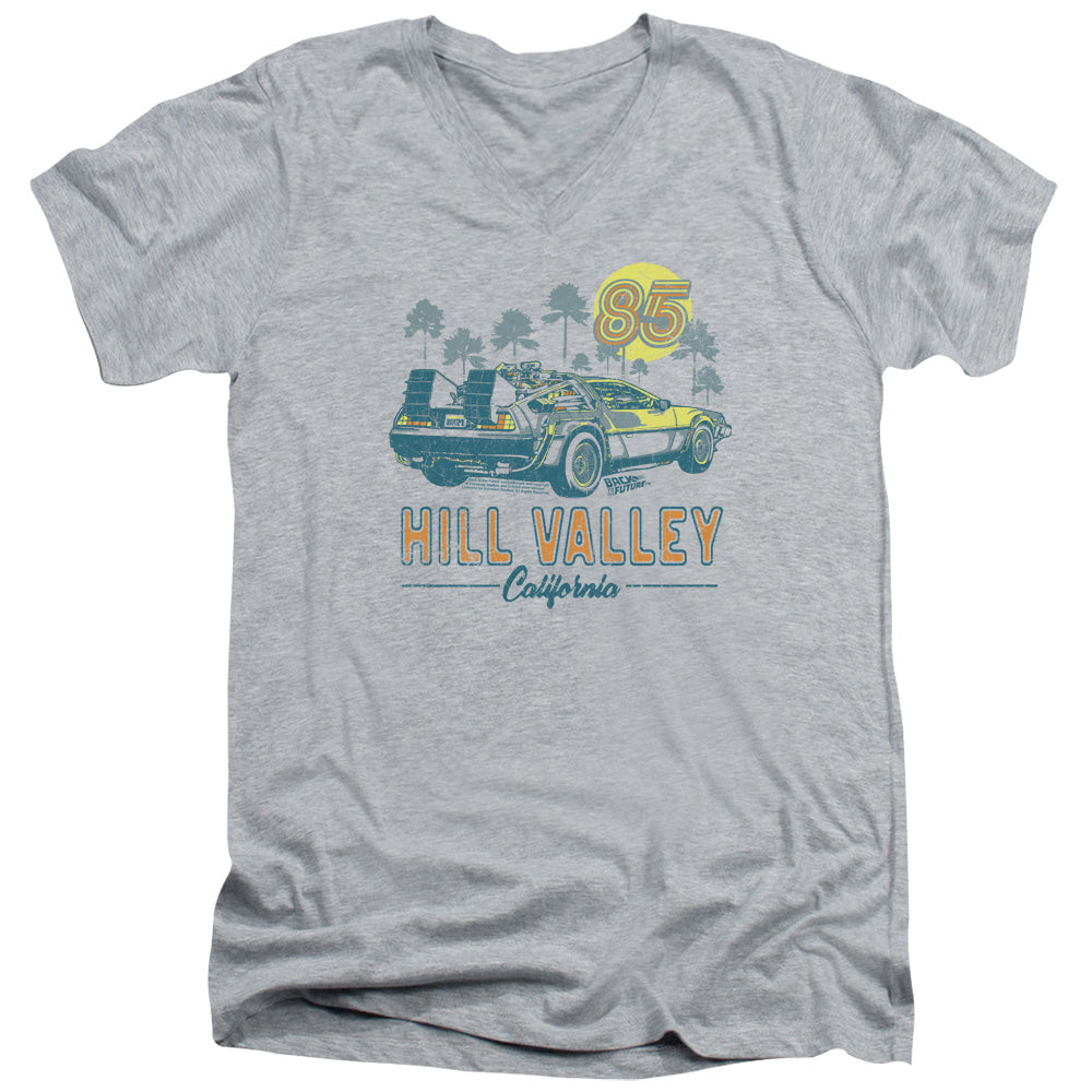 Back To The Future 85 Mens Slim Fit V-Neck T Shirt Athletic Heather