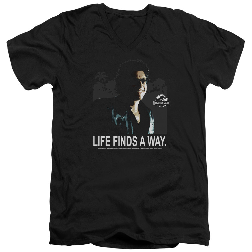 Jurassic Park Life Finds A Way Mens Slim Fit V-Neck T Shirt Black