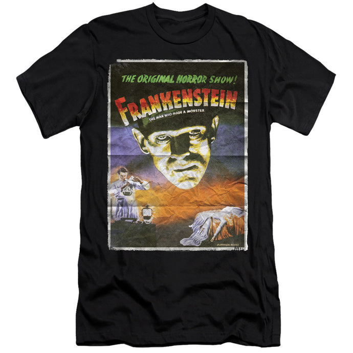 Universal Monsters Frankenstein One Sheet Premium Bella Canvas Slim Fit Mens T Shirt Black