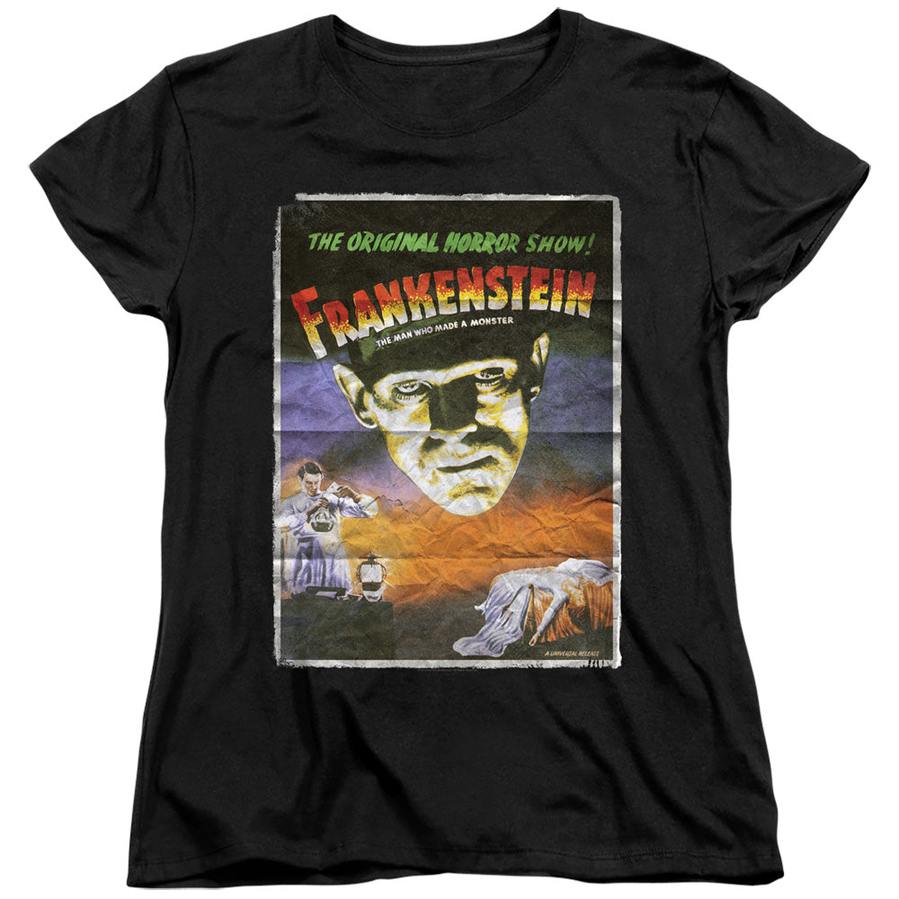 Universal Monsters Frankenstein One Sheet Womens T Shirt Black