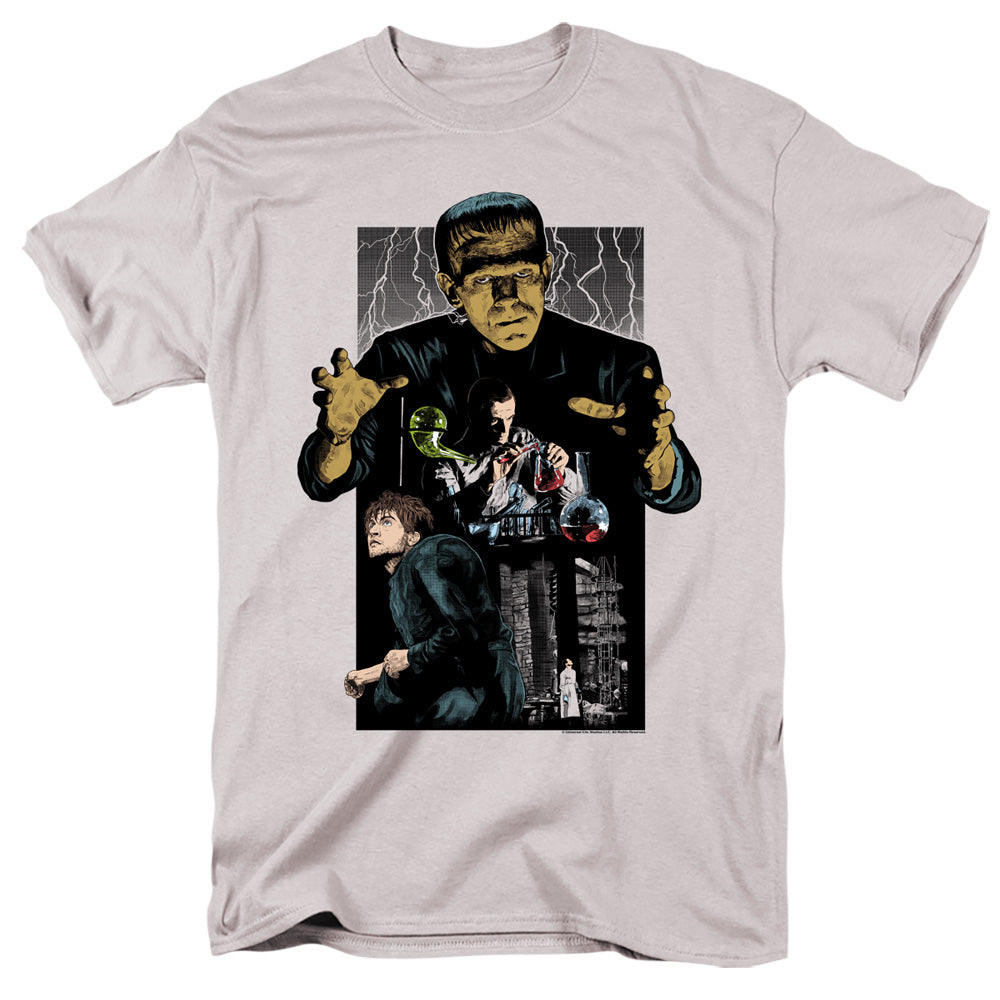 Universal Monsters Colored Frankenstein Illustrated Mens T Shirt Silver