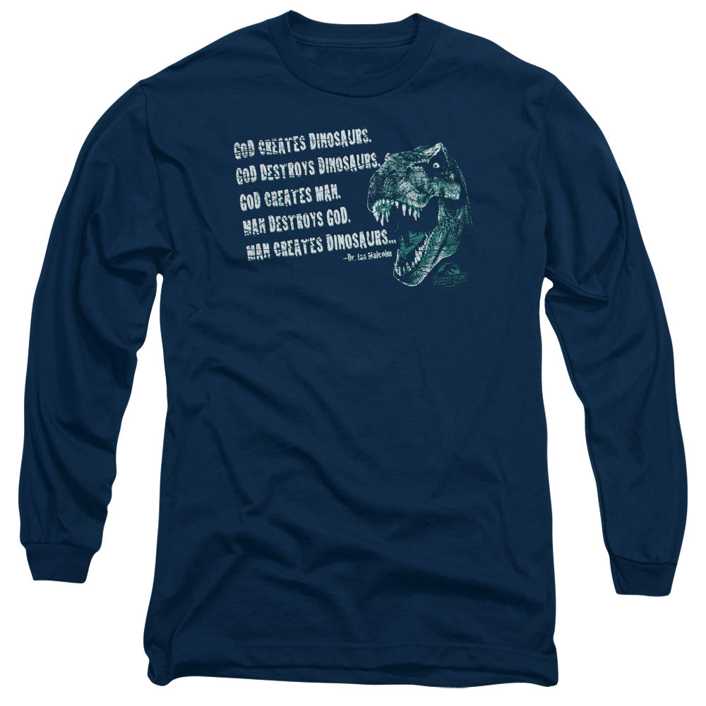 Jurassic Park God Creates Dinosaurs Mens Long Sleeve Shirt Navy Blue