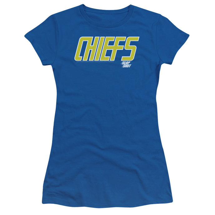 Slap Shot Chiefs Logo Junior Sheer Cap Sleeve Womens T Shirt Royal Blue