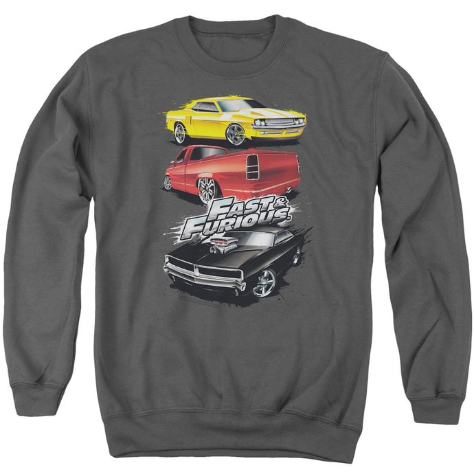 Fast And The Furious Muscle Car Splatter Mens Crewneck Sweatshirt Charcoal