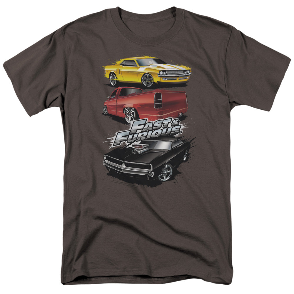 Fast And The Furious Muscle Car Splatter Mens T Shirt Charcoal Charcoal Officially Licensed