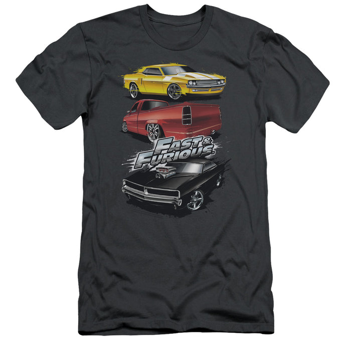 Fast And The Furious Muscle Car Splatter Slim Fit Mens T Shirt Charcoal