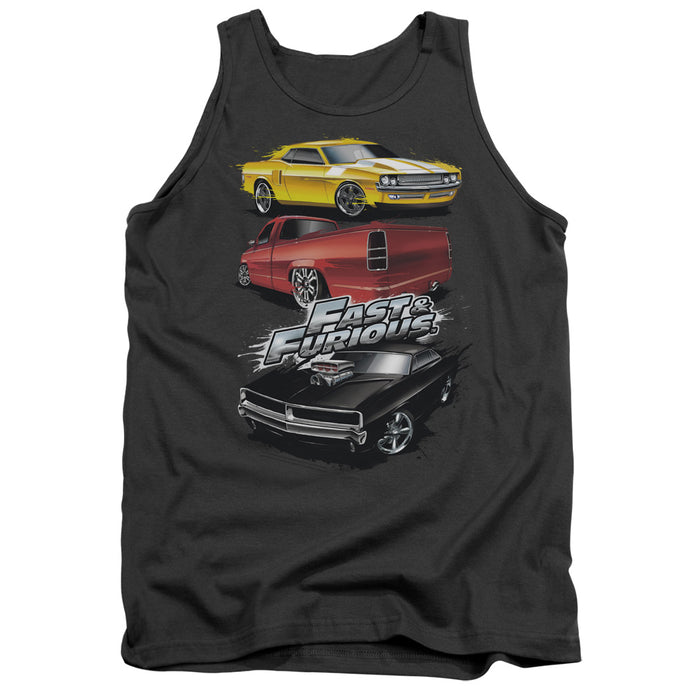 Fast And The Furious Muscle Car Splatter Mens Tank Top Shirt Charcoal