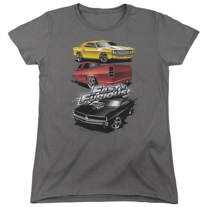 Fast And The Furious Muscle Car Splatter Womens T Shirt Black