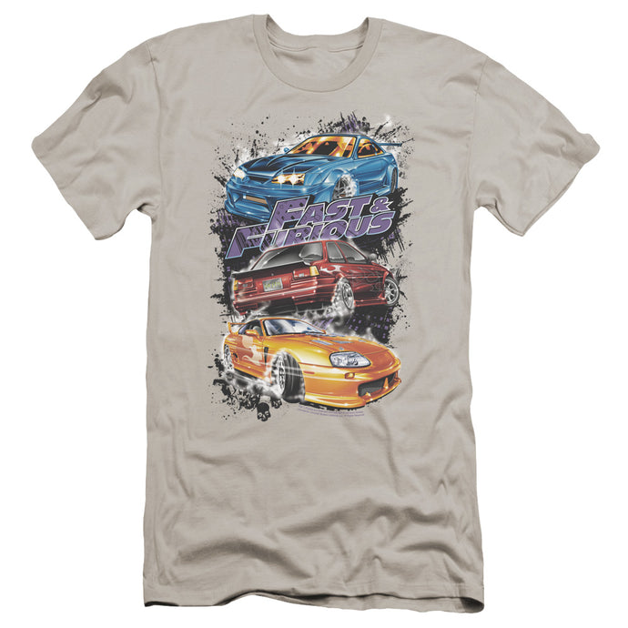 Fast And The Furious Smokin Street Cars Premium Bella Canvas Slim Fit Mens T Shirt Silver