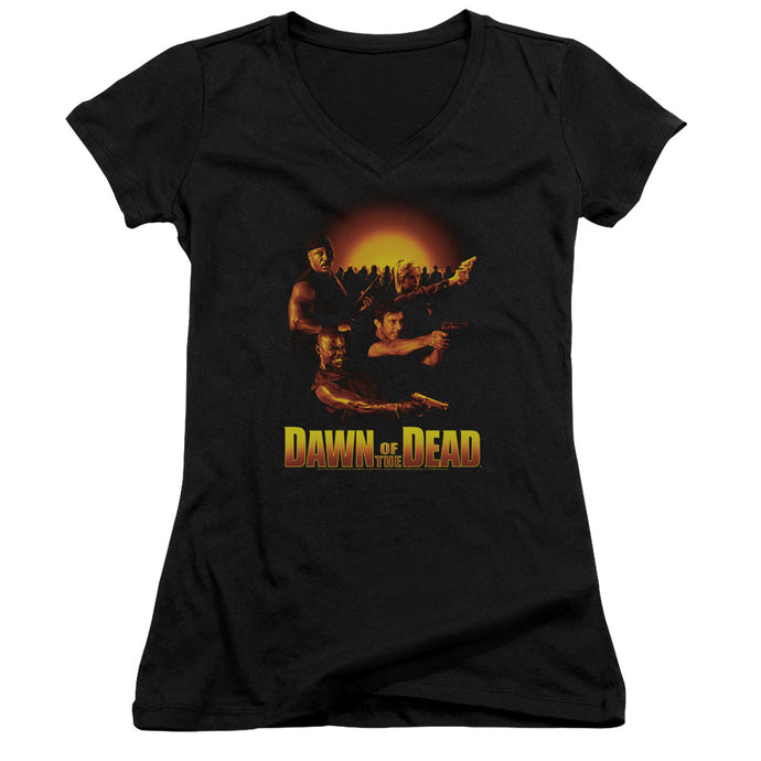 Dawn Of The Dead Dawn College Junior Sheer Cap Sleeve V-Neck Womens T Shirt Black