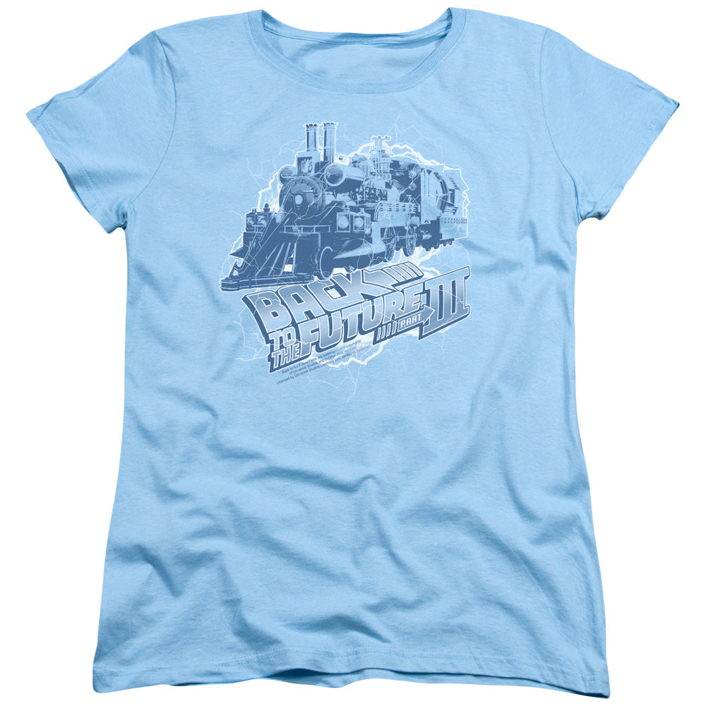 Back To The Future III Time Train Womens T Shirt Light Blue
