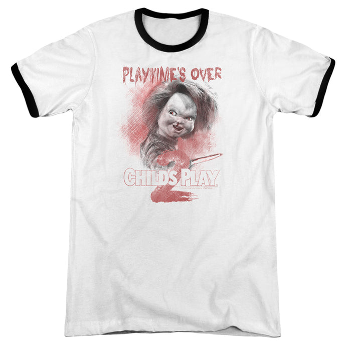 Childs Play 2 Playtimes Over Heather Ringer Mens T Shirt White