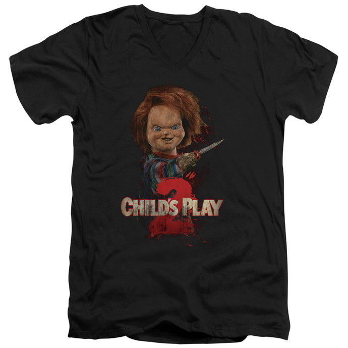 Childs Play 2 Heres Chucky Mens Slim Fit V-Neck T Shirt Black
