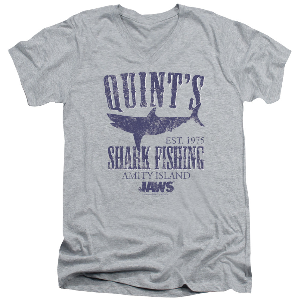 Jaws Quints Mens Slim Fit V-Neck T Shirt Athletic Heather