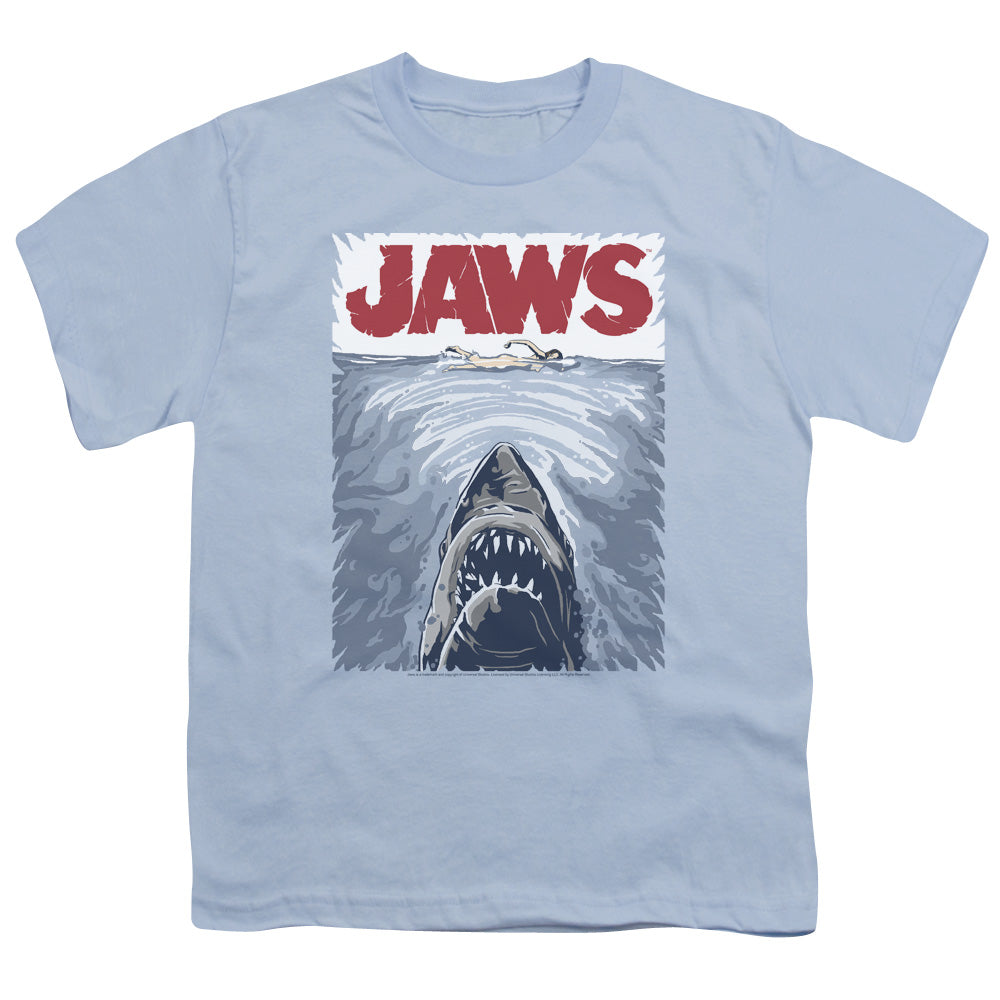 Jaws Graphic Poster Kids Youth T Shirt Light Blue