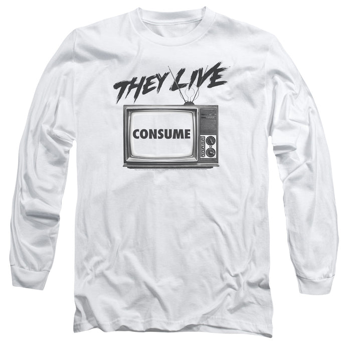 They Live Consume Mens Long Sleeve Shirt White