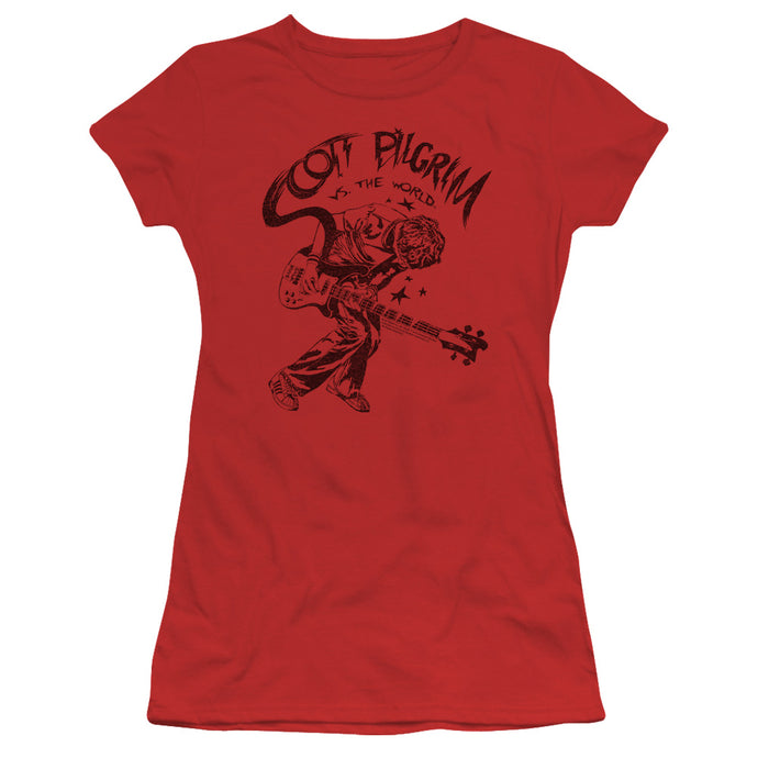 Scott Pilgrim Vs The World Rockin Junior Sheer Cap Sleeve Womens T Shirt Red