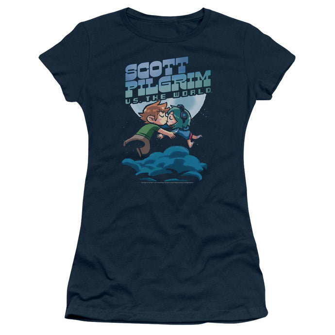 Scott Pilgrim Vs The World Lovers Junior Sheer Cap Sleeve Womens T Shirt Navy