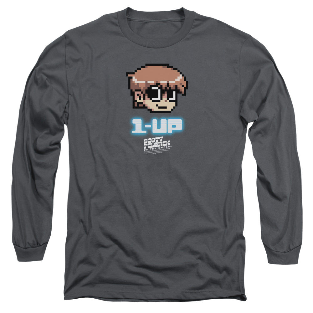 Scott Pilgrim Vs The World 1 Up Mens Long Sleeve Shirt Charcoal