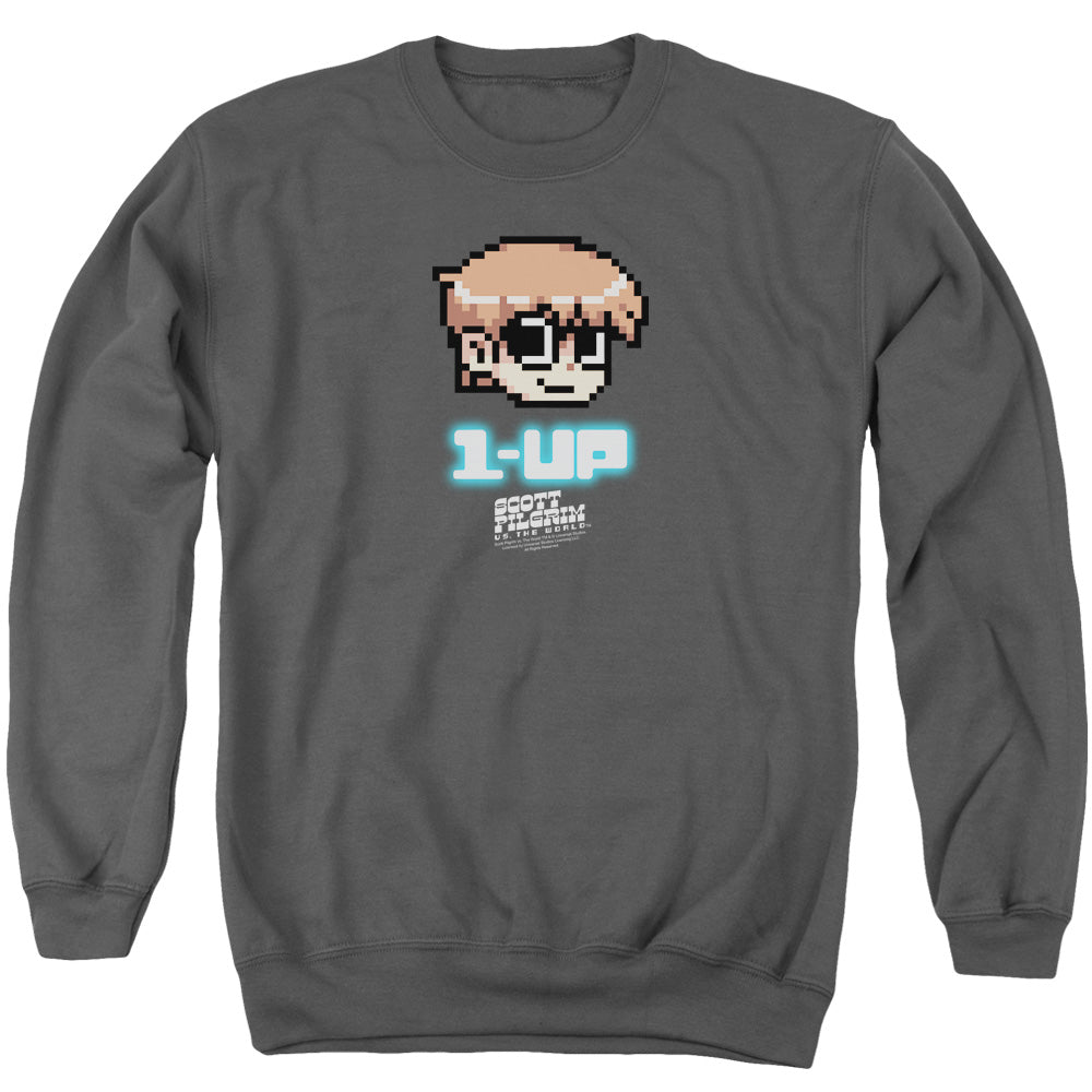 Scott Pilgrim Vs The World 1 Up Mens Crewneck Sweatshirt Charcoal
