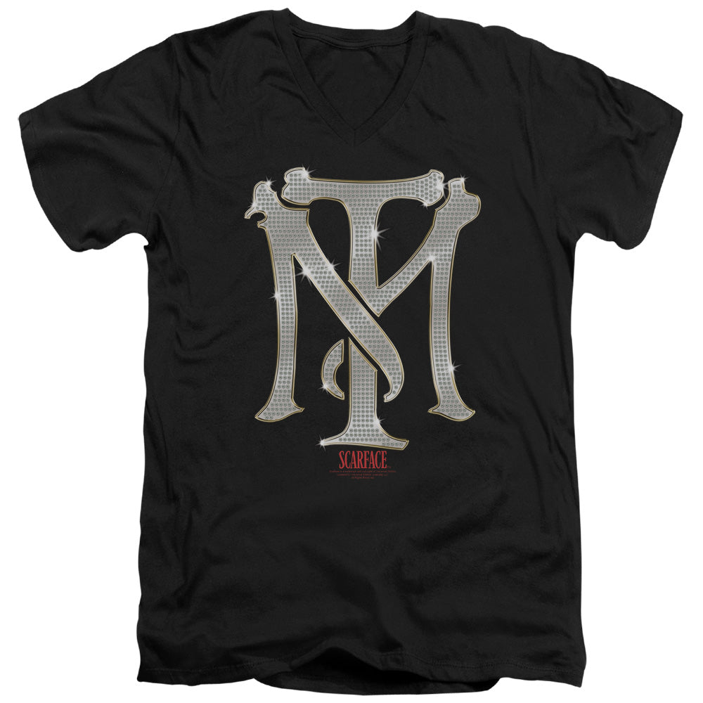 Scarface Tm Bling Mens Slim Fit V-Neck T Shirt Black