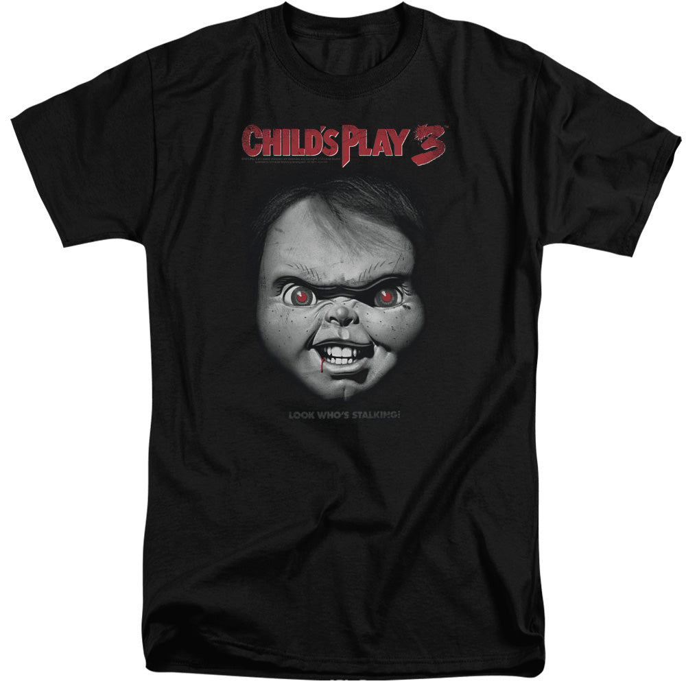 Childs Play 3 Face Poster Mens Tall T Shirt Black Black Officially Licensed